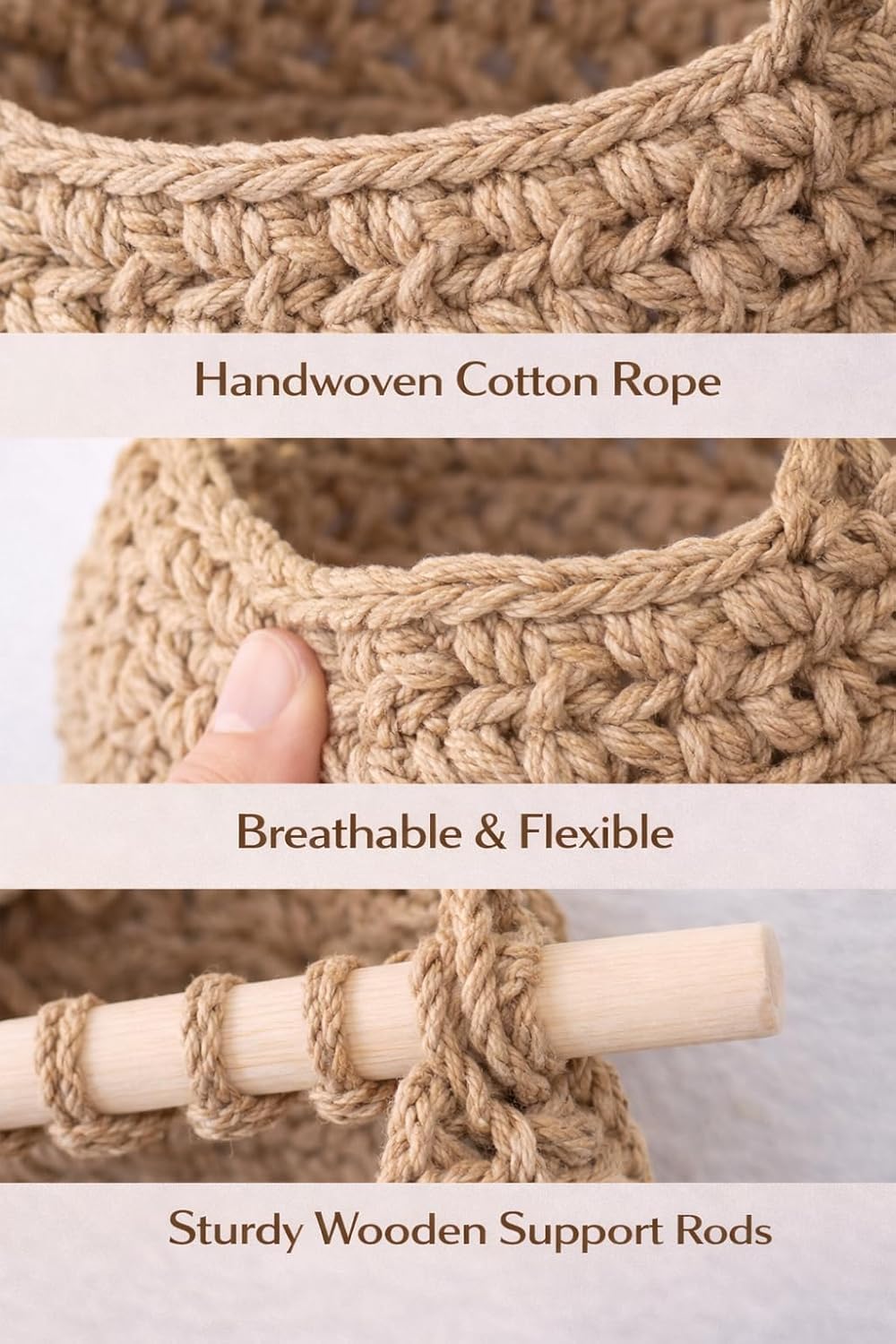 3‑Tier Cotton Hanging Wall Storage Basket
