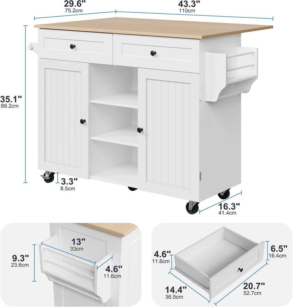 White Rolling Kitchen Island Storage Cart
