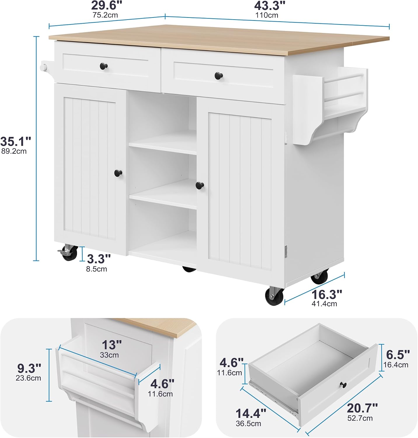 White Rolling Kitchen Island Storage Cart