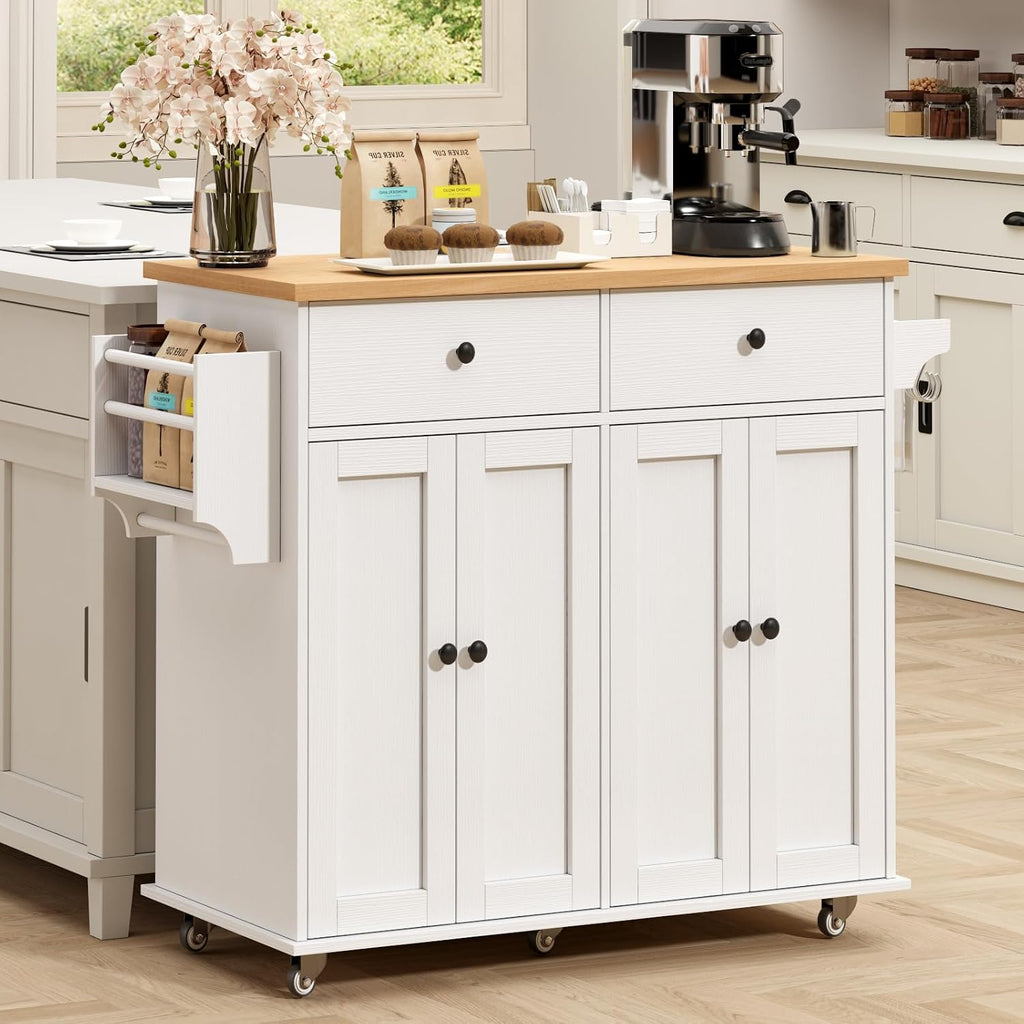 White Rolling Kitchen Island Storage Cart