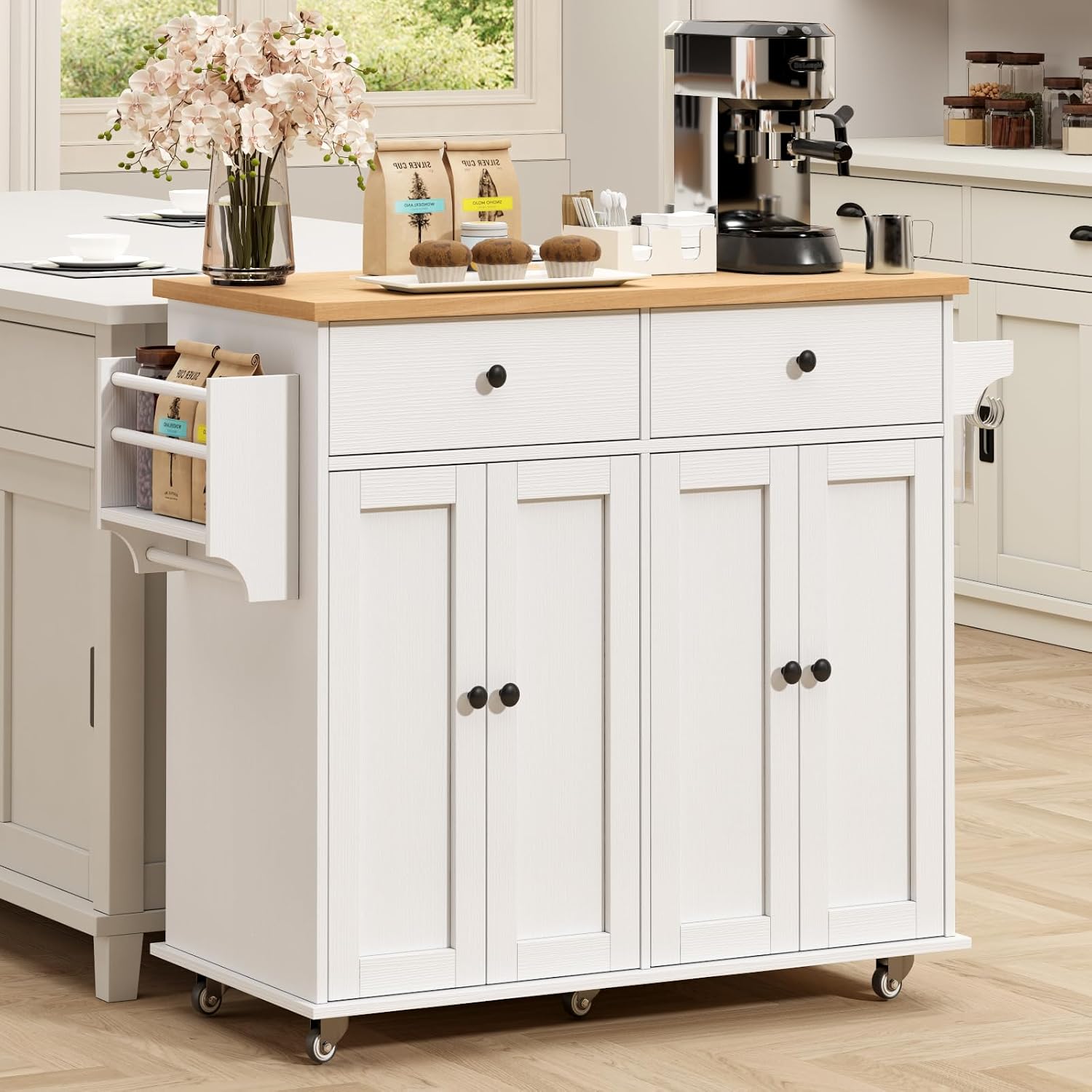 White Rolling Kitchen Island Storage Cart