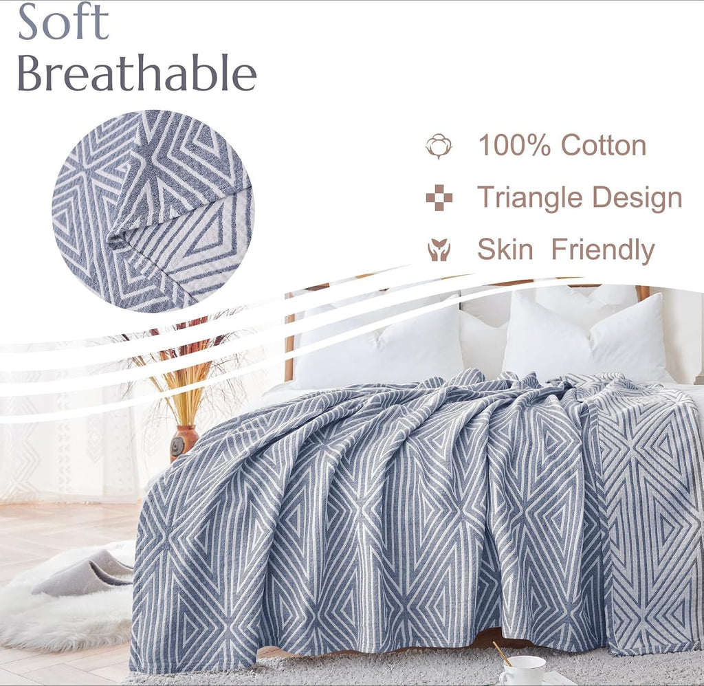 Blue Boho Muslin Cotton Twin Blanket