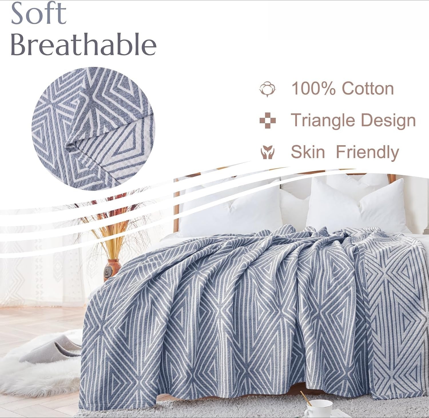 Blue Boho Muslin Cotton Twin Blanket
