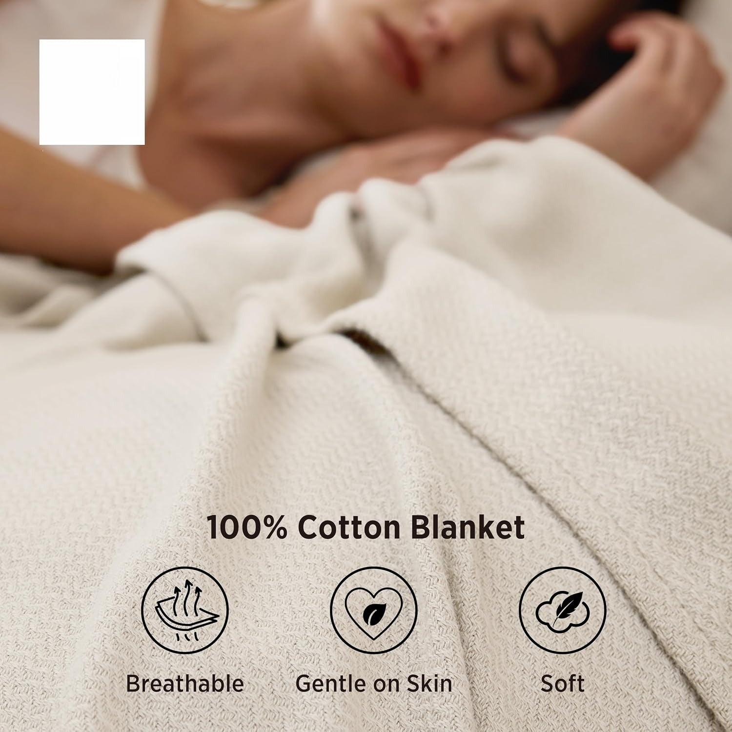 Beige Cotton Herringbone King Blanket