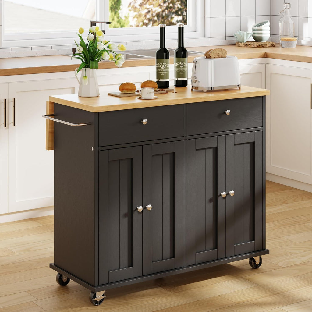 Black Rolling Kitchen Island Storage Cart