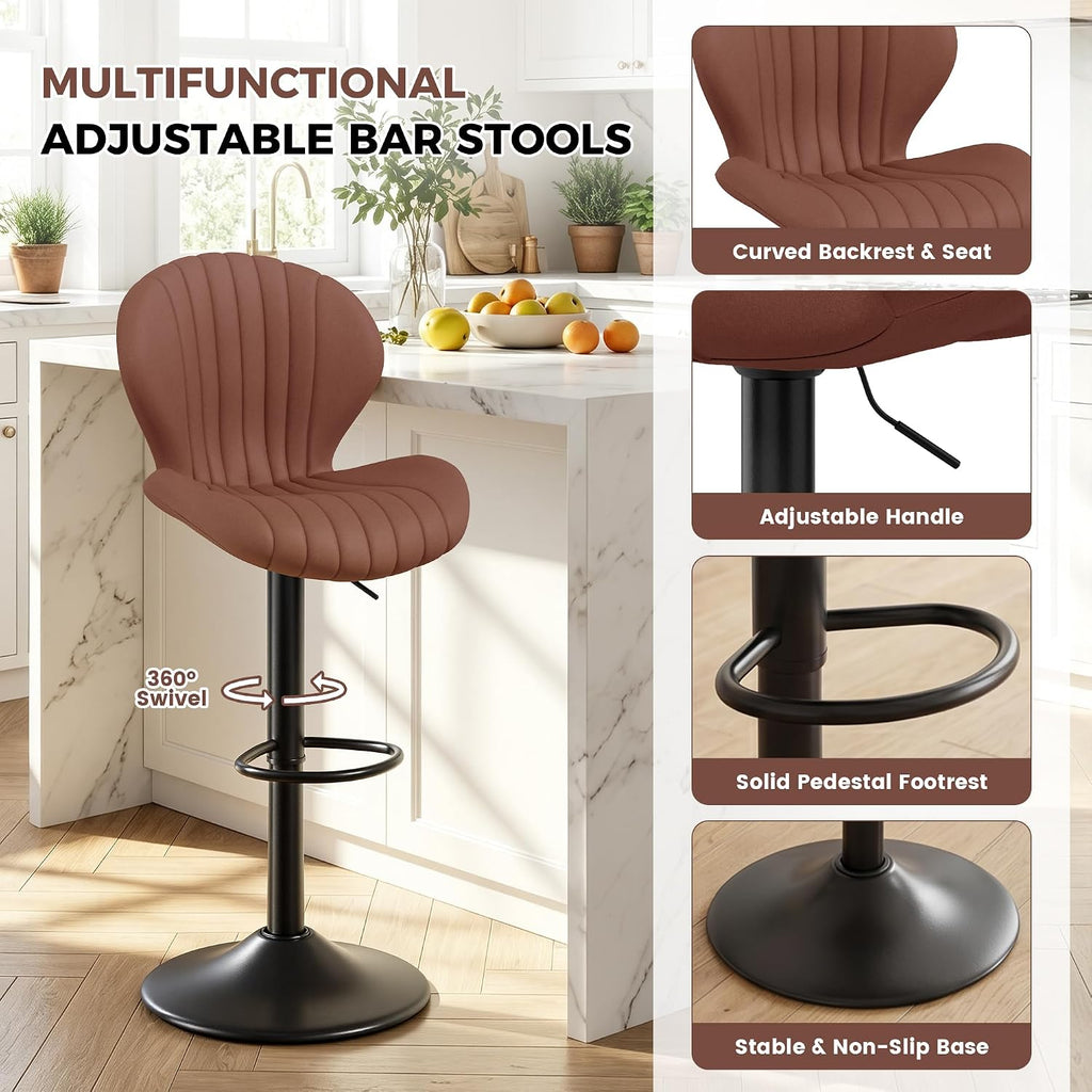 Brown Modern Swivel Bar Stool Set