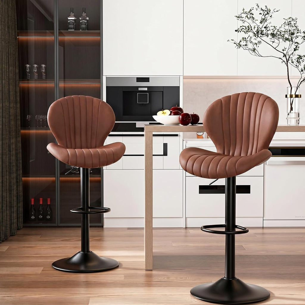 Brown Modern Swivel Bar Stool Set