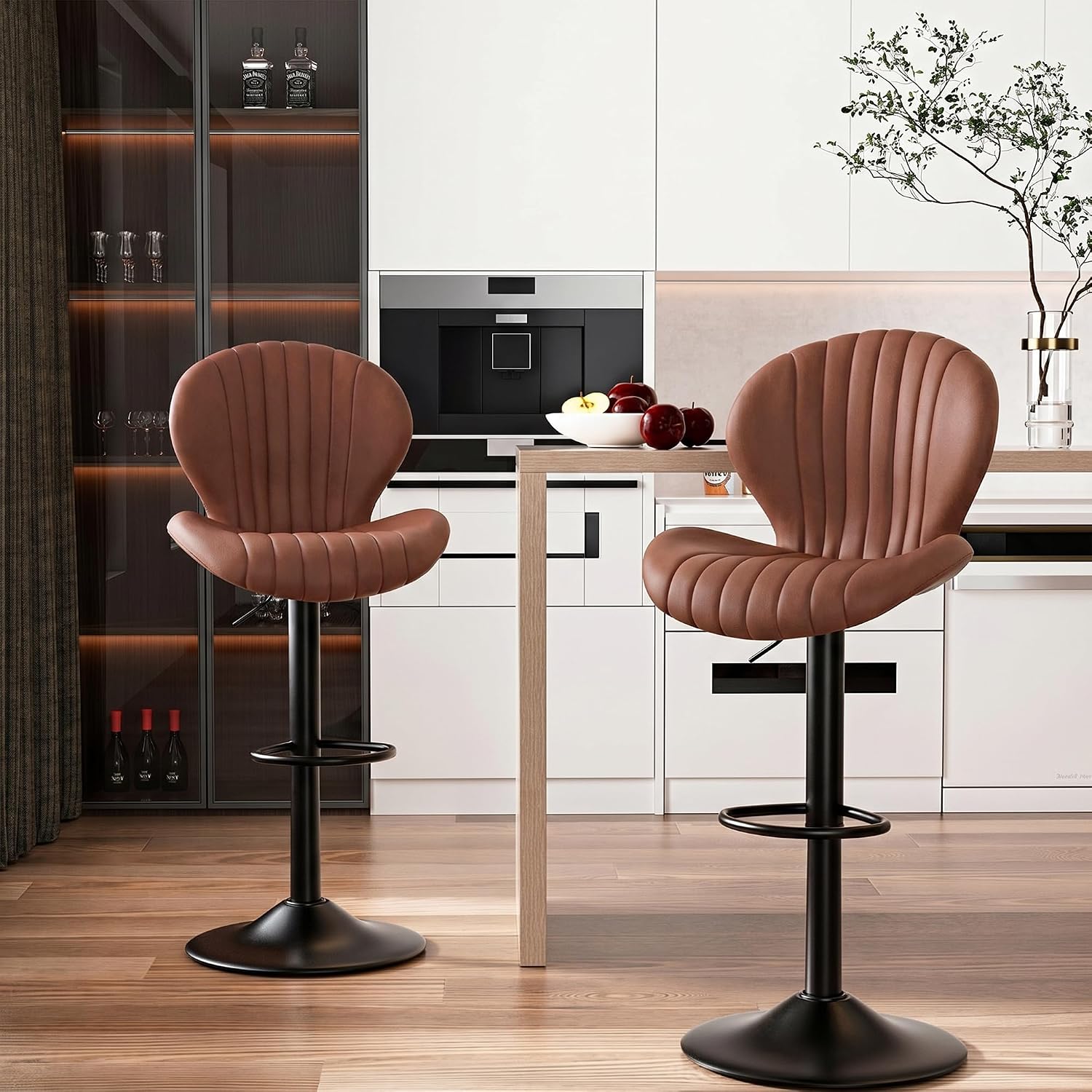 Brown Modern Swivel Bar Stool Set