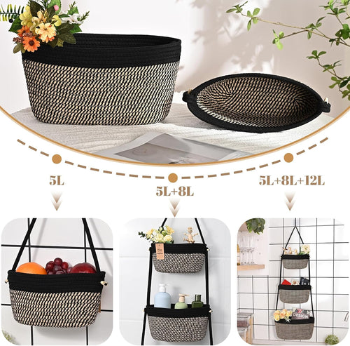 3‑Tier Cotton Hanging Wall Storage Basket