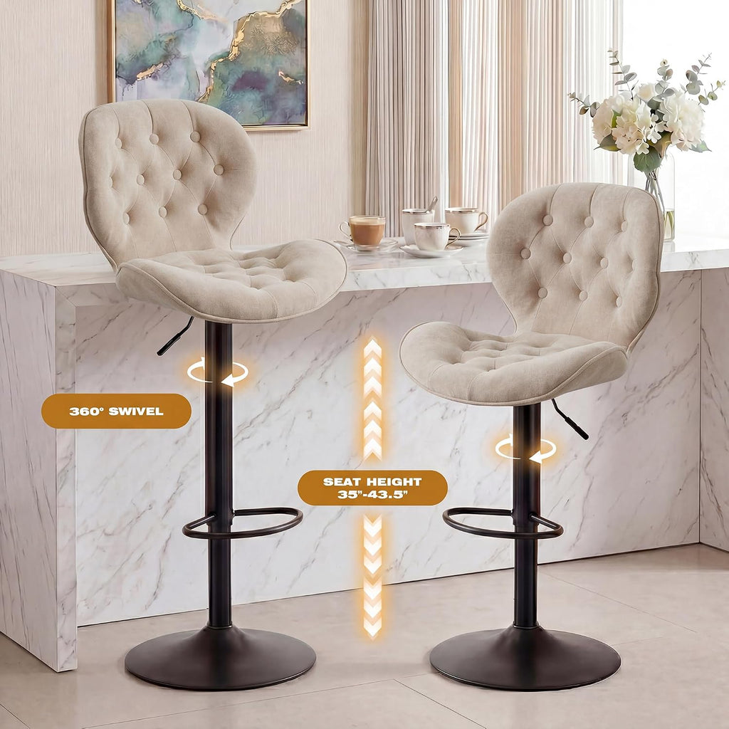 Khaki Swivel Adjustable Bar Stool Set