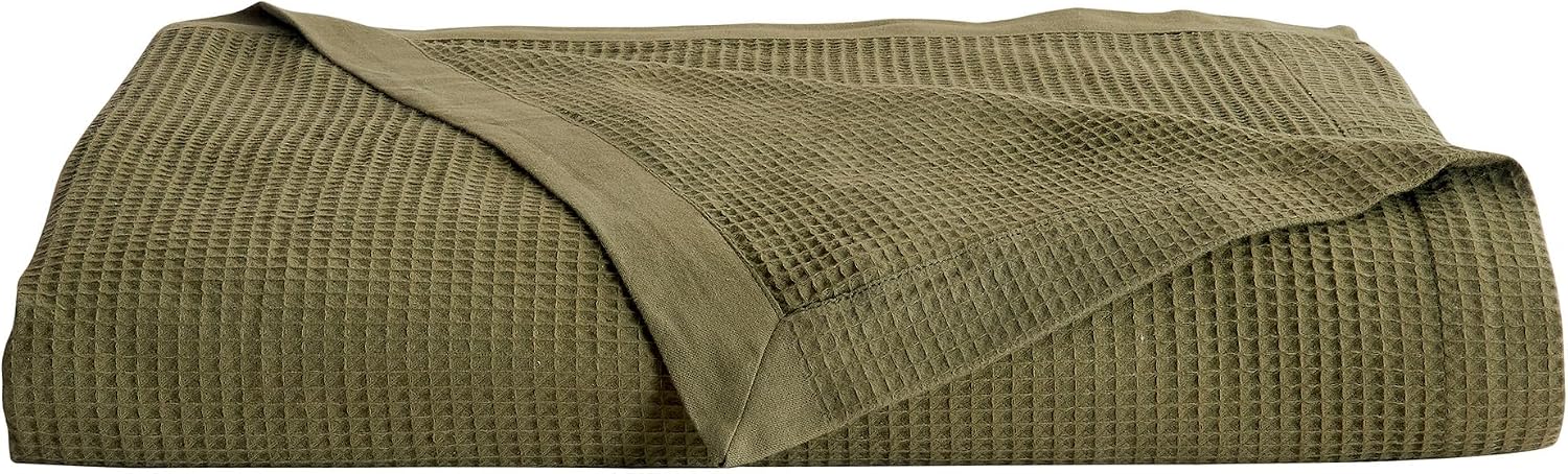 Olive Cotton Waffle King Bed Blanket