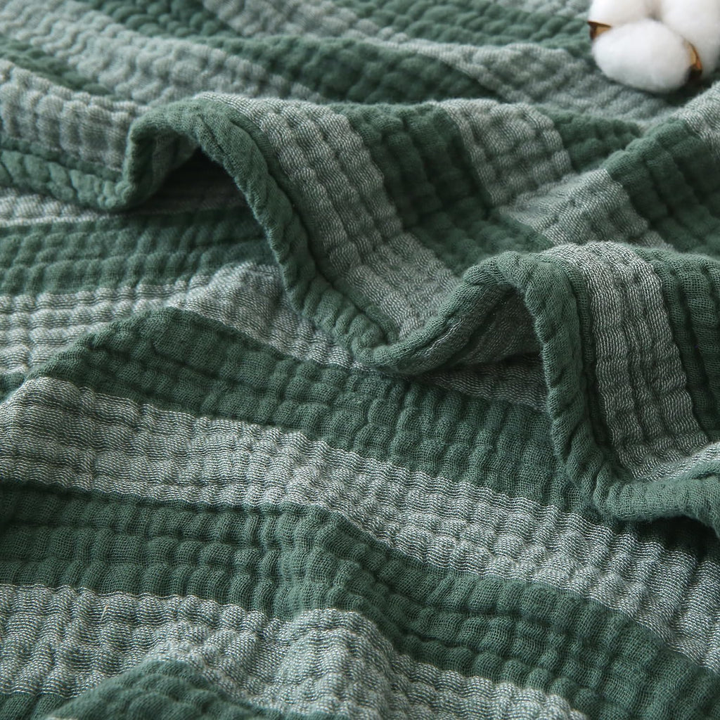 Green Striped Muslin Cotton Throw Blanket