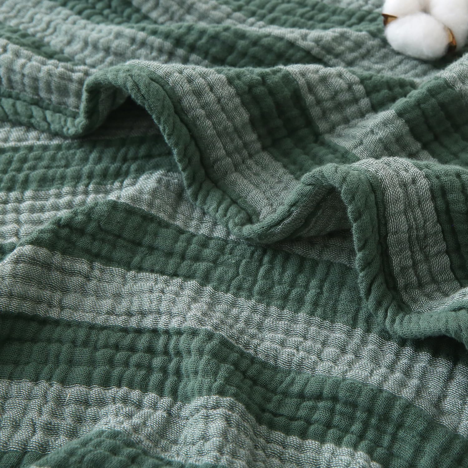 Green Striped Muslin Cotton Throw Blanket