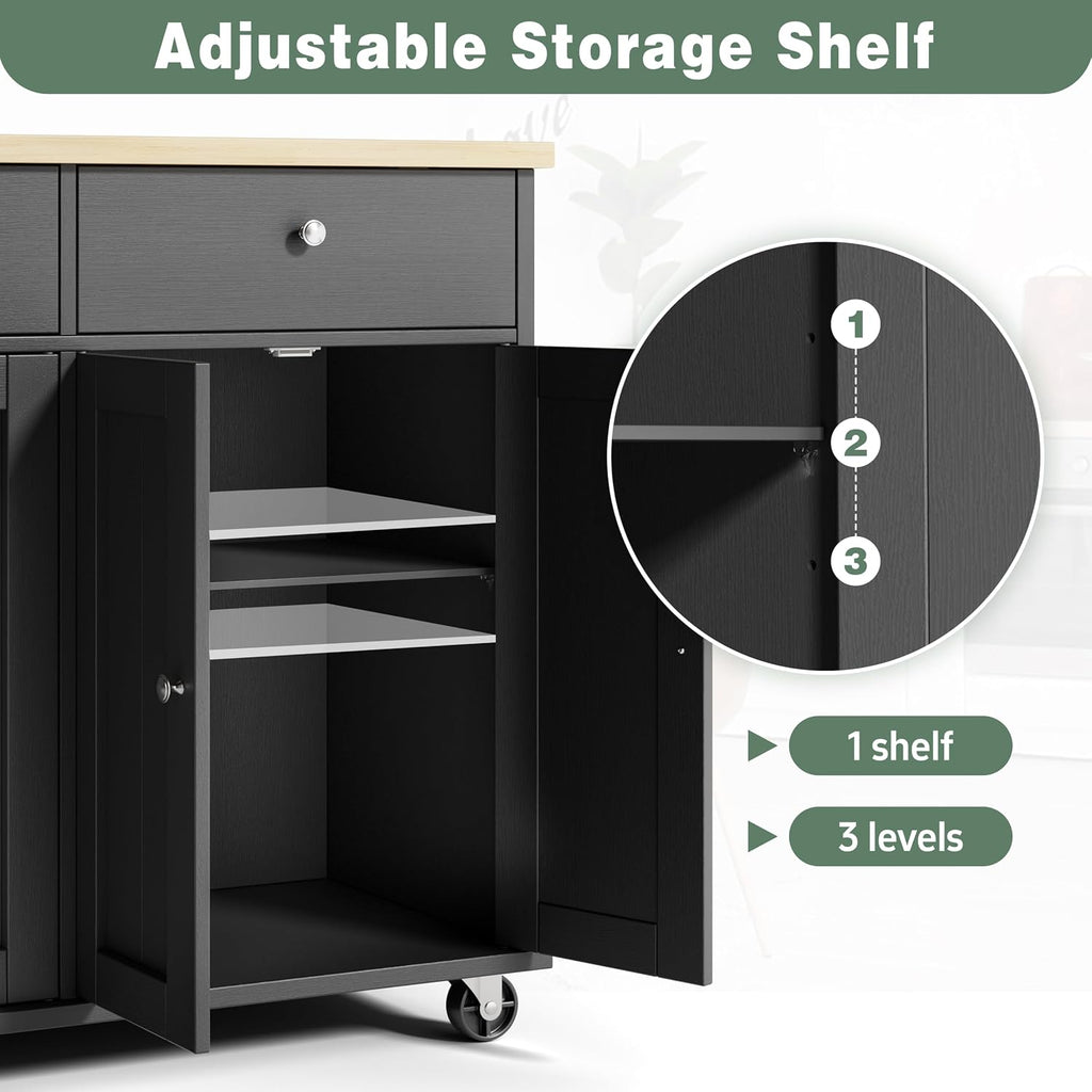 Black Rolling Kitchen Island Storage Cart