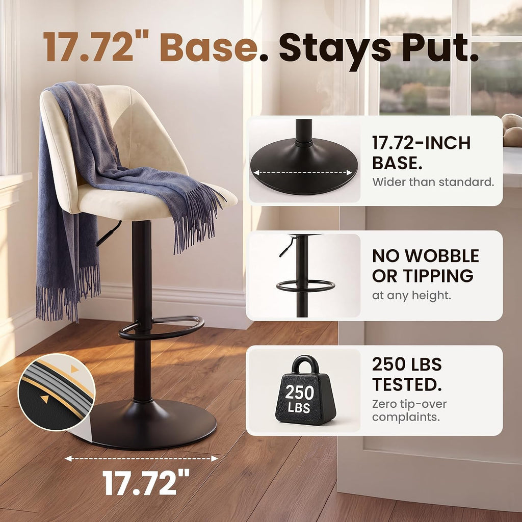 Beige Swivel Upholstered Bar Stool Set