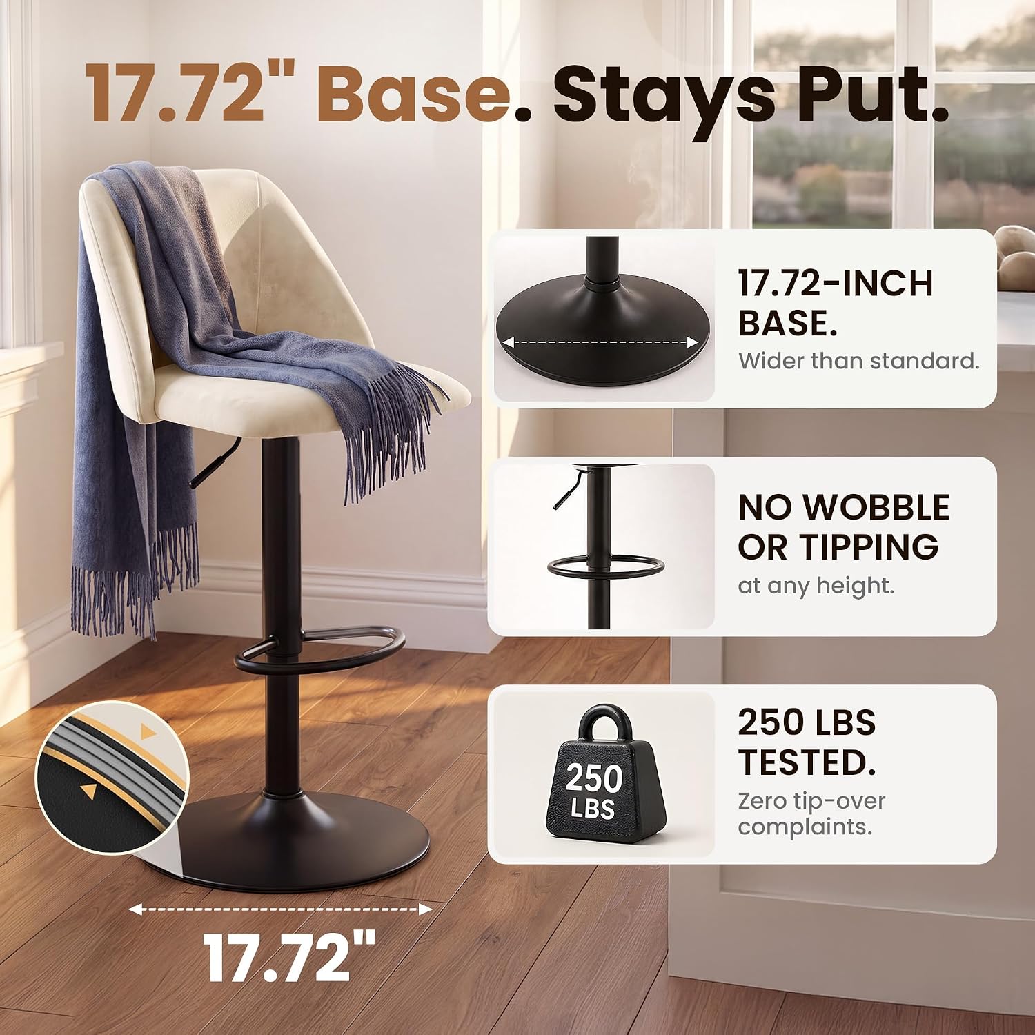 Beige Swivel Upholstered Bar Stool Set