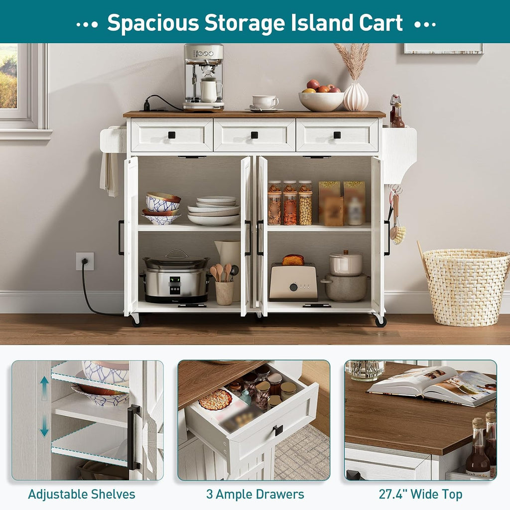 White Rolling Kitchen Island Storage Cart