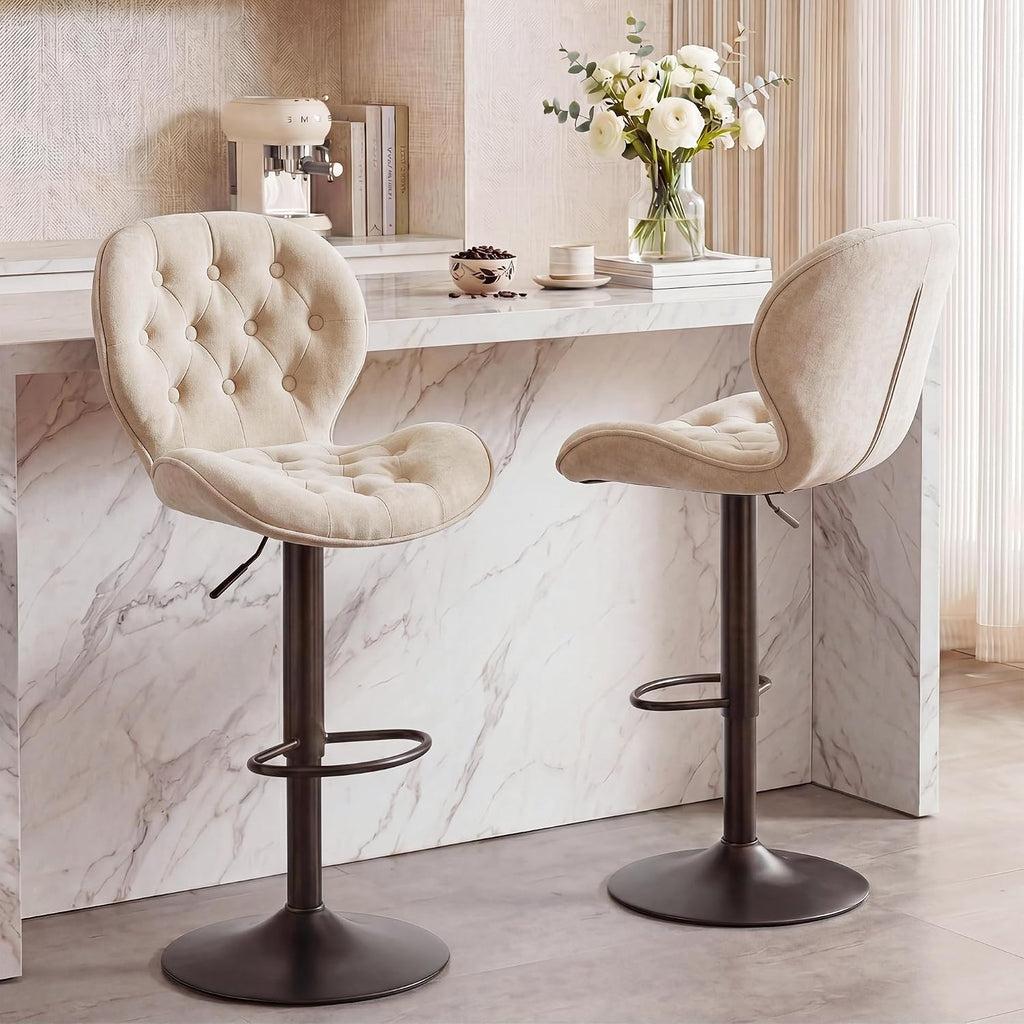 Khaki Swivel Adjustable Bar Stool Set
