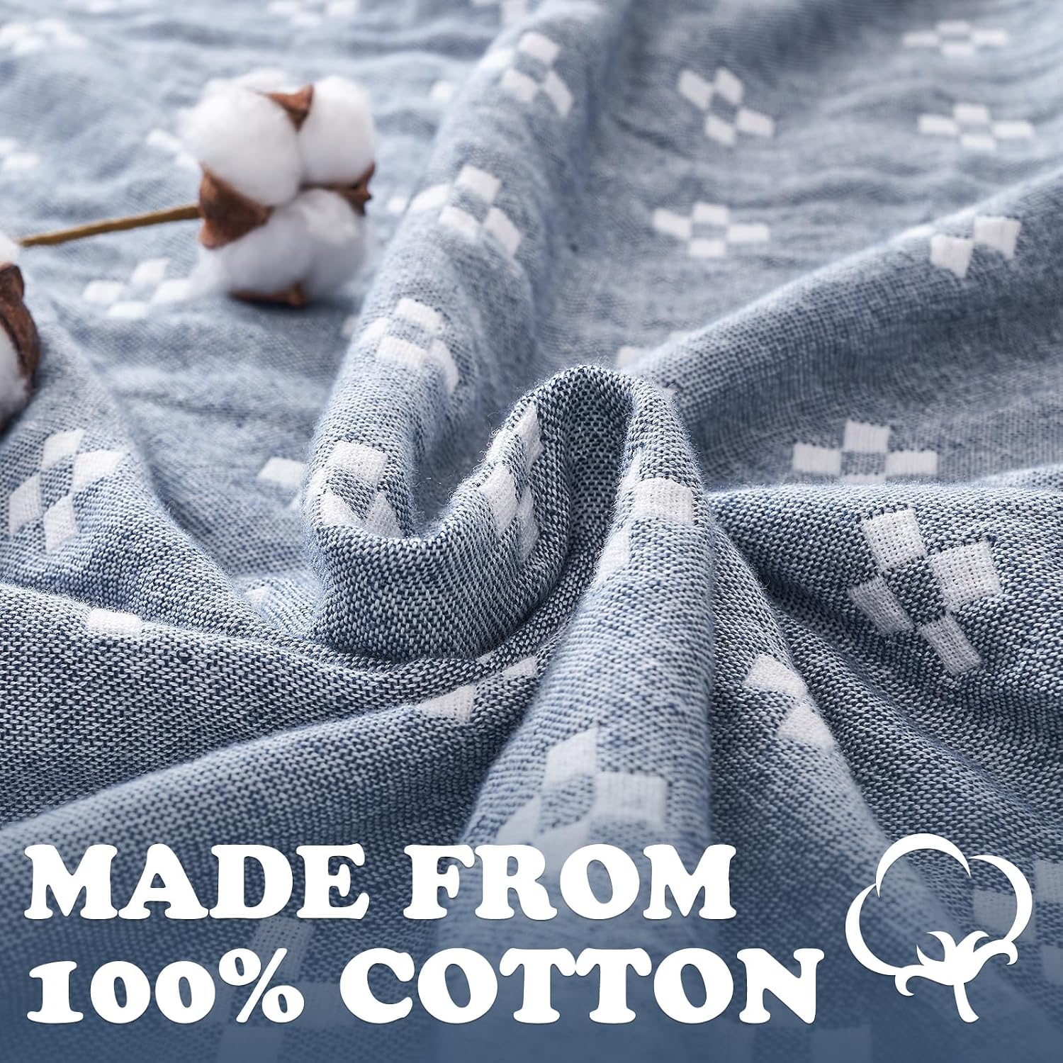 Blue Boho Muslin Cotton Twin Blanket