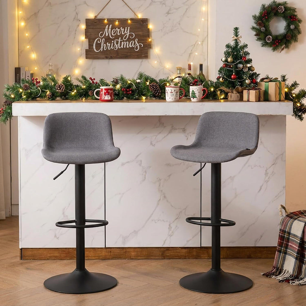 Grey Fabric Swivel Bar Stool Set
