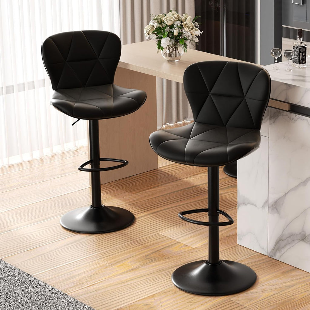 Black Faux‑Leather Swivel Bar Stool Set