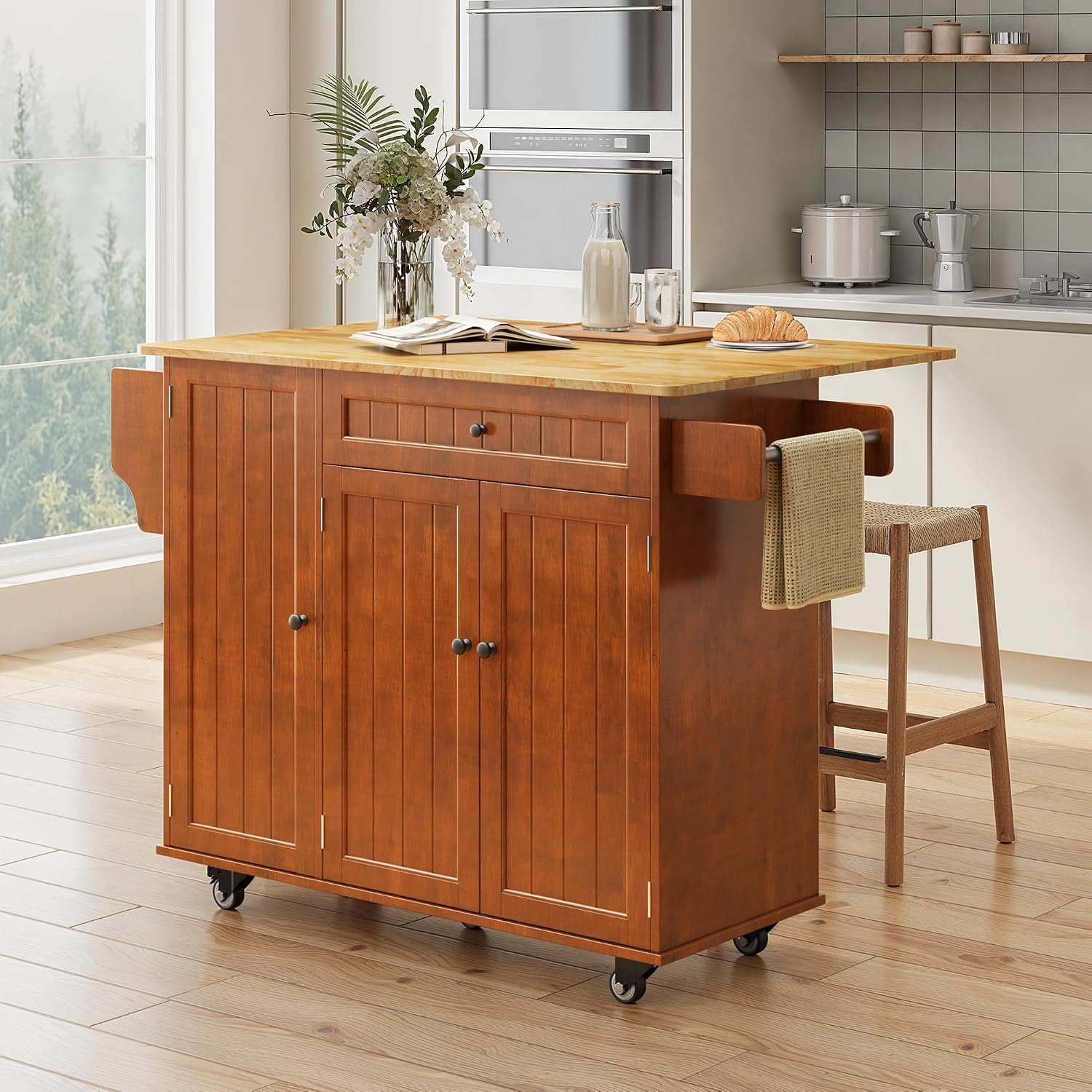 Brown Rolling Kitchen Island Storage Cart