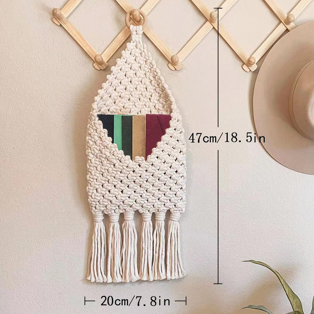 White Macrame Wall‑Mounted Mail Organizer