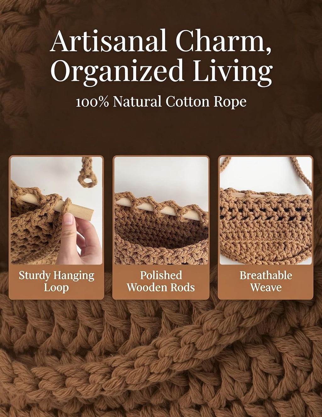 Rustic 3‑Tier Woven Hanging Fruit Basket