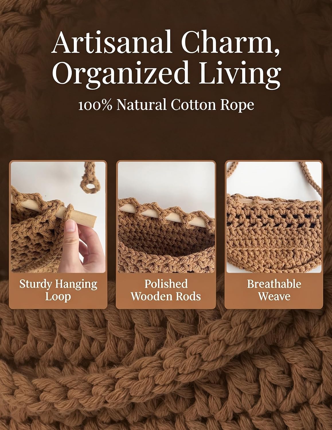Rustic 3‑Tier Woven Hanging Fruit Basket