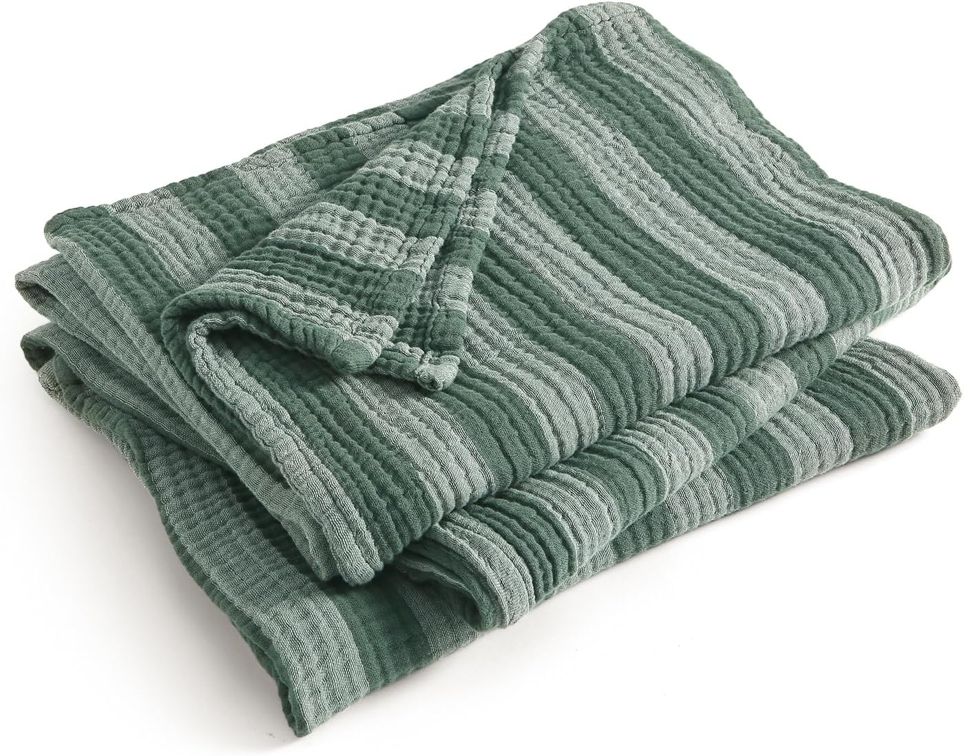 Green Striped Muslin Cotton Throw Blanket