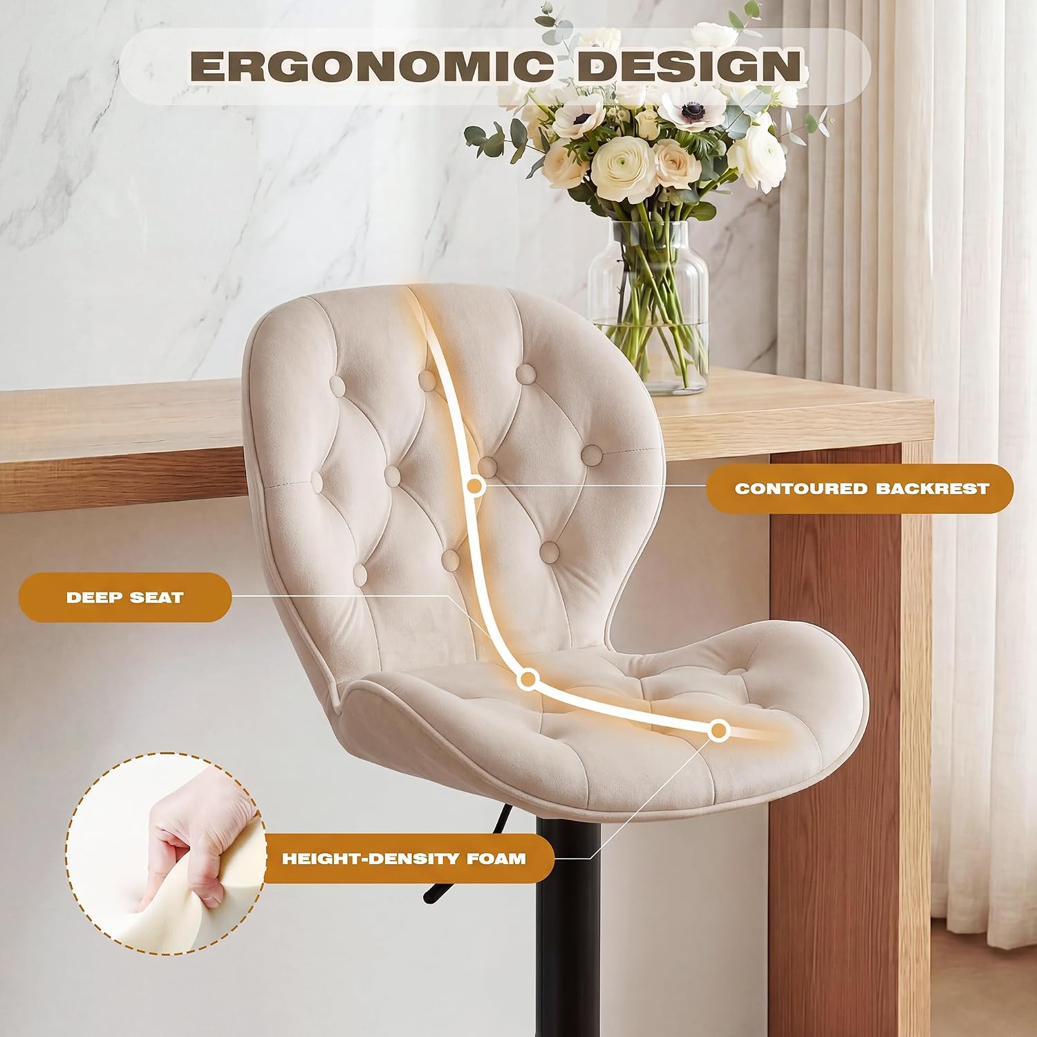 Khaki Swivel Adjustable Bar Stool Set