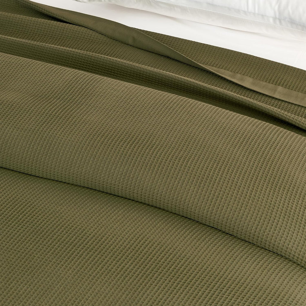 Olive Cotton Waffle King Bed Blanket