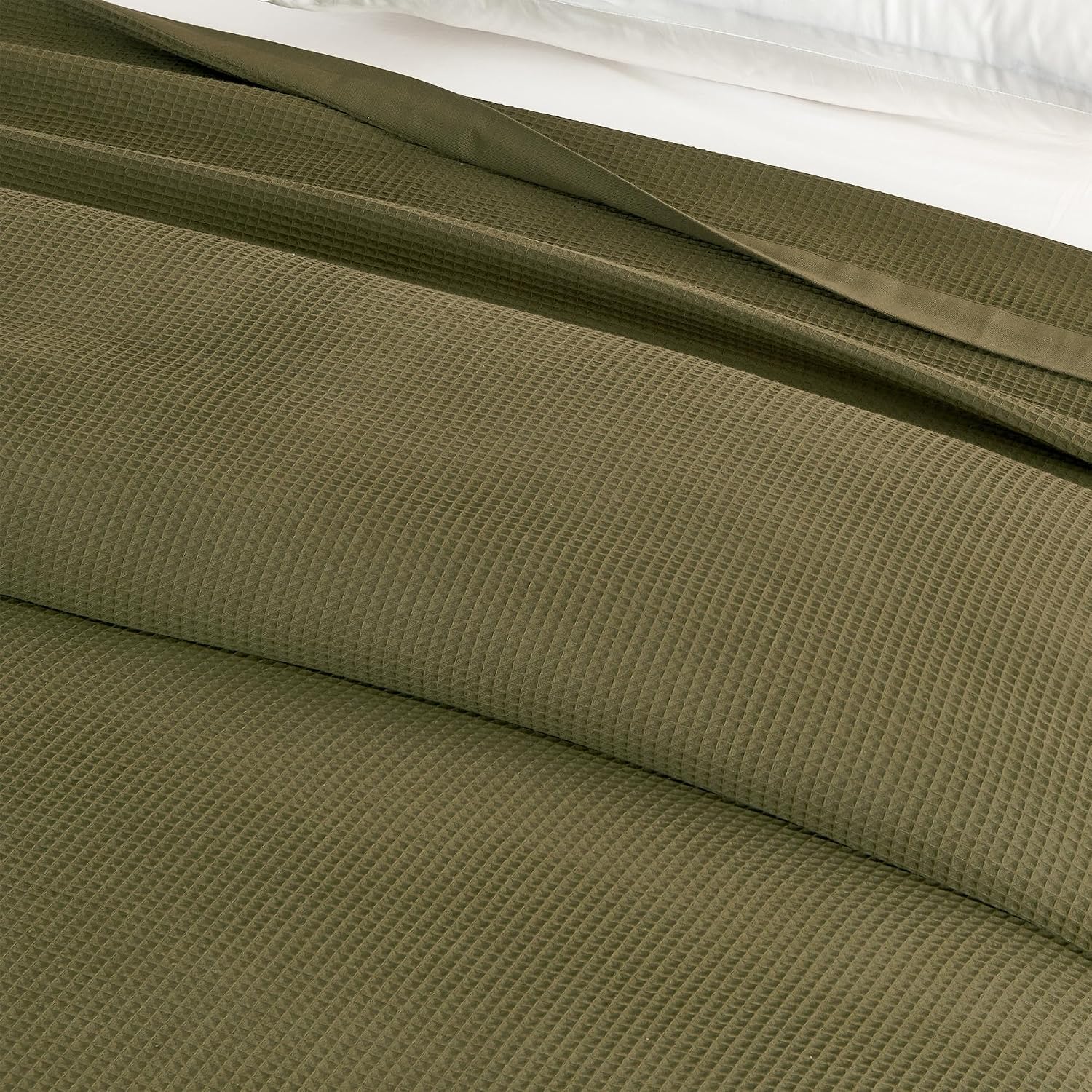Olive Cotton Waffle King Bed Blanket