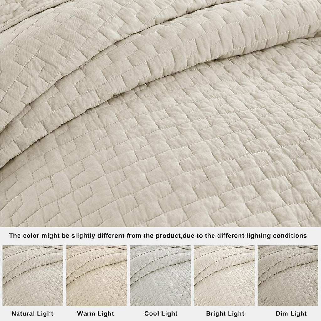 Beige Cotton Quilt Queen Bedding Set