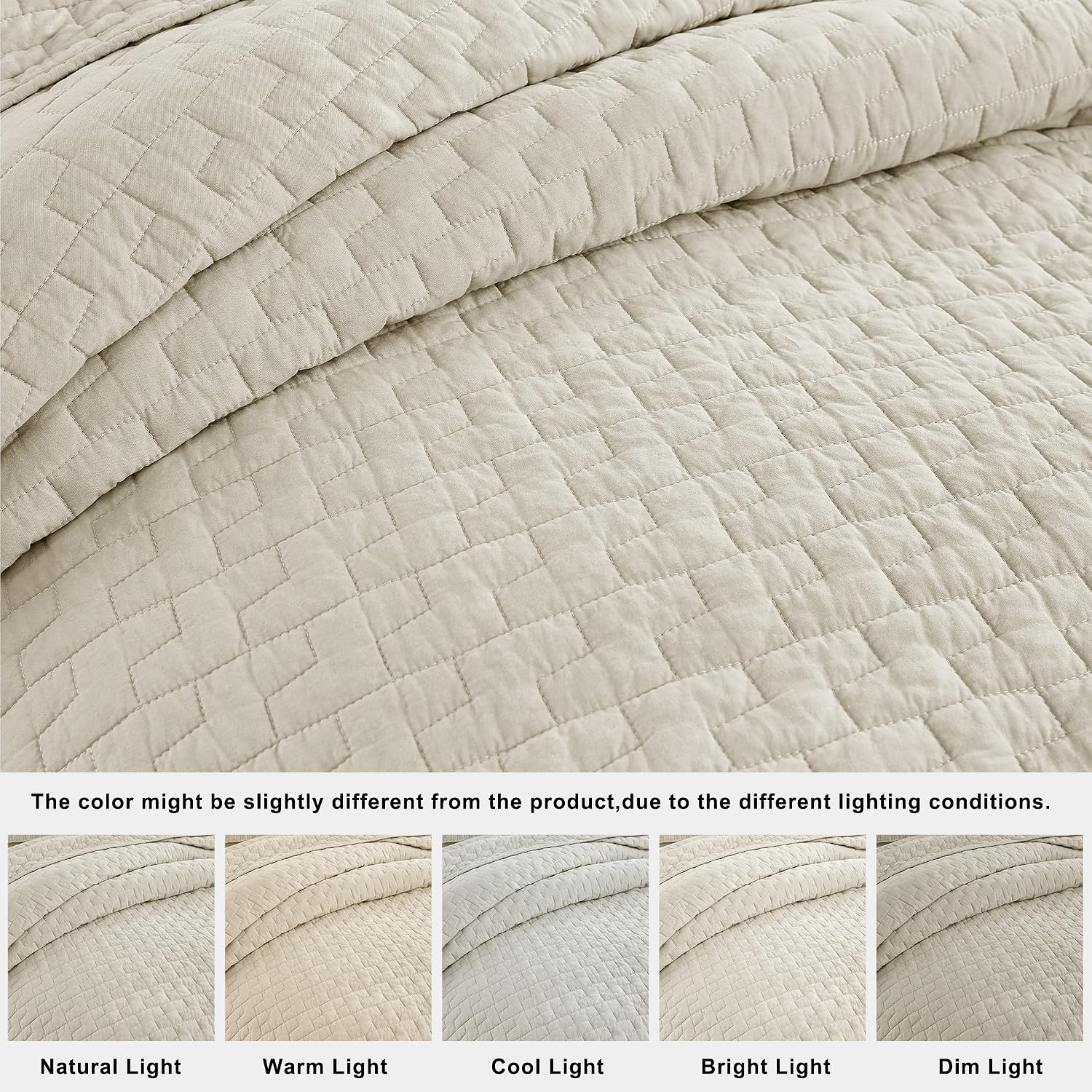 Beige Cotton Quilt Queen Bedding Set