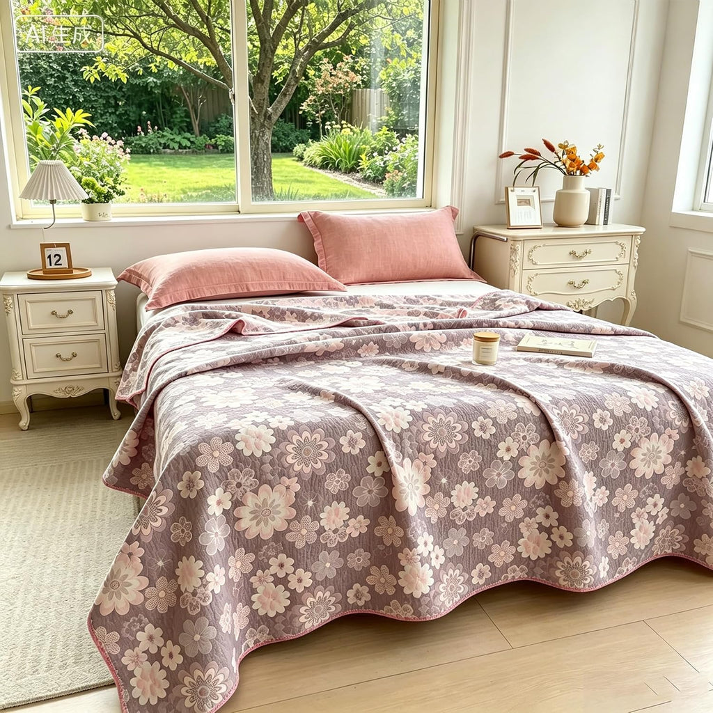 Floral Cotton Muslin King Bed Blanket