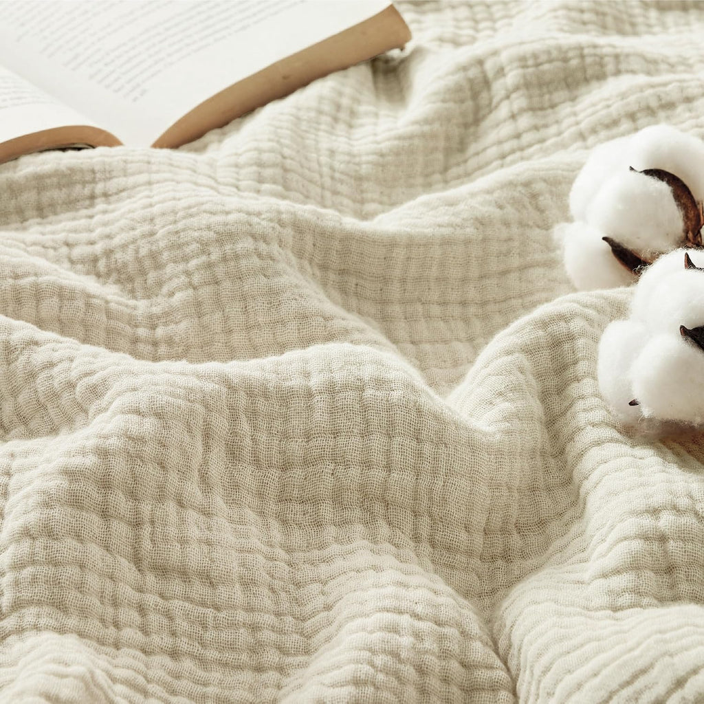 Beige Cotton Muslin Throw Blanket
