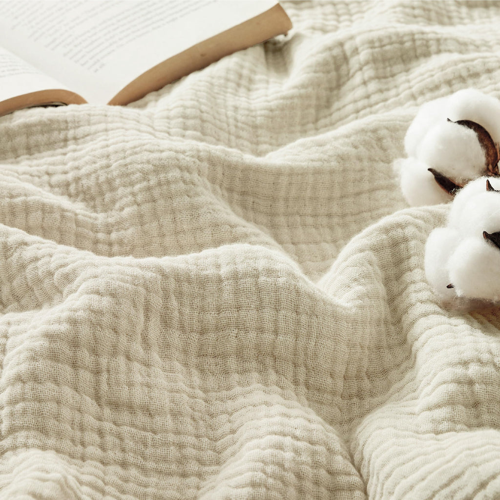 Beige Cotton Muslin Throw Blanket