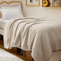 Beige Cotton Herringbone Twin‑XL Blanket