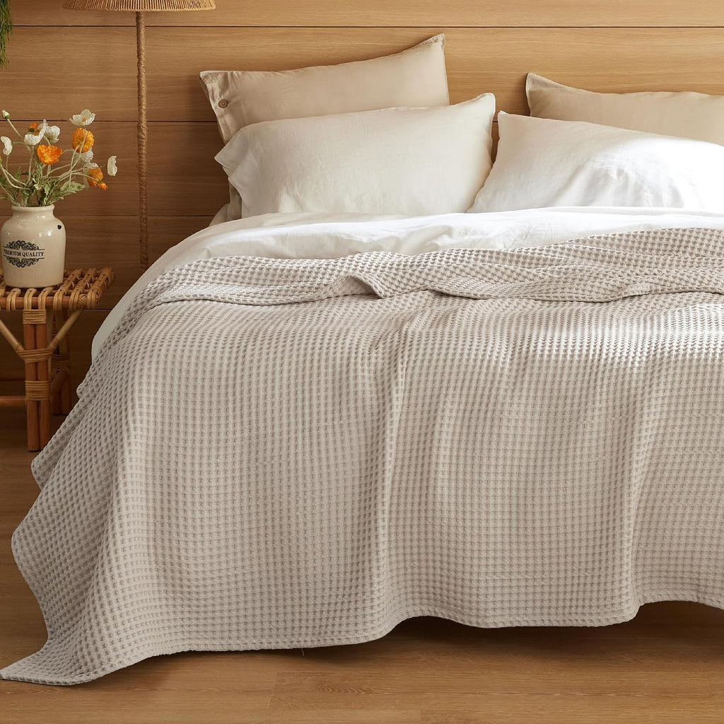 Linen Cotton Waffle King Bed Blanket