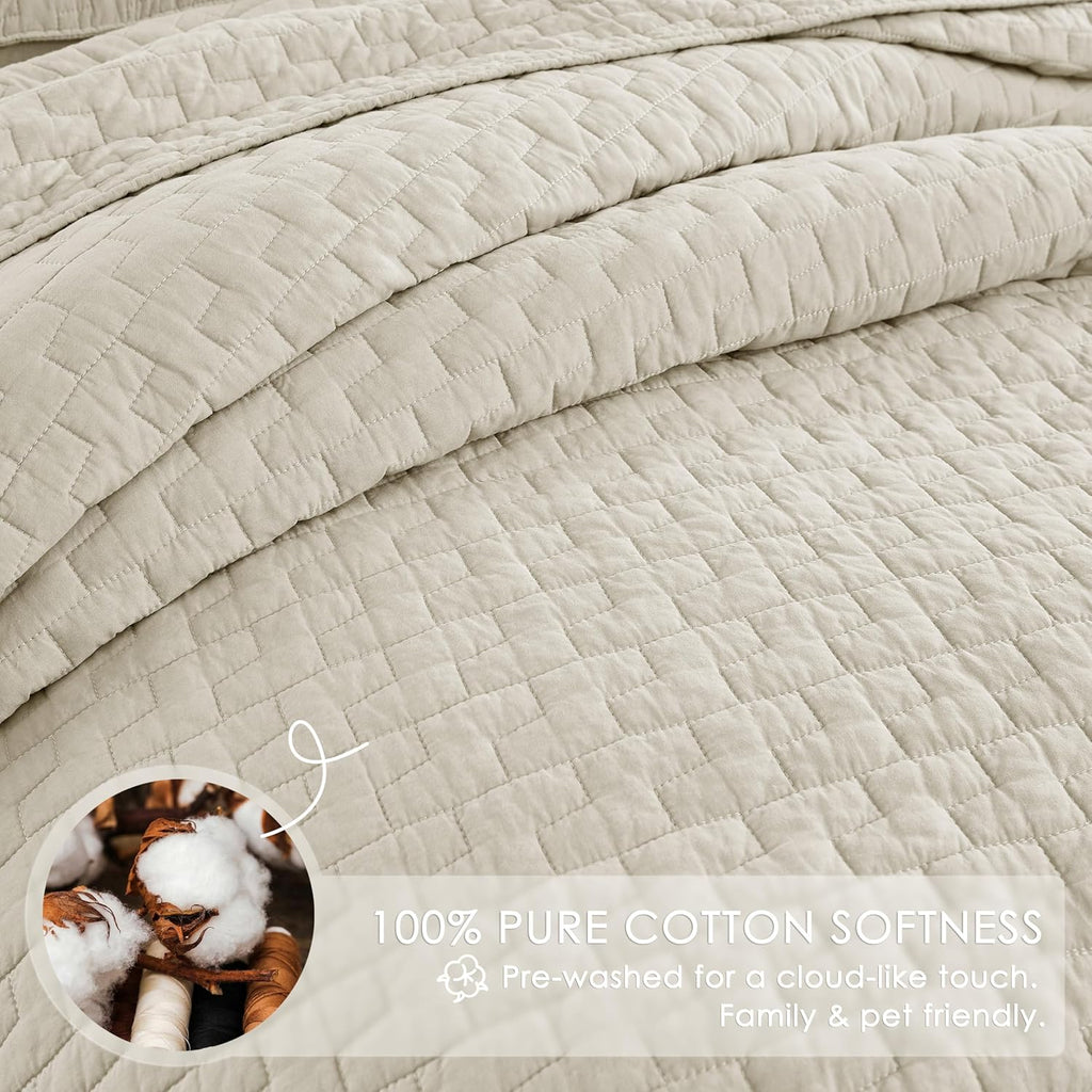 Beige Cotton Quilt Queen Bedding Set