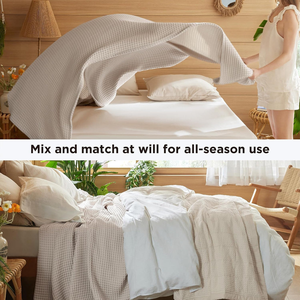 Linen Cotton Waffle King Bed Blanket