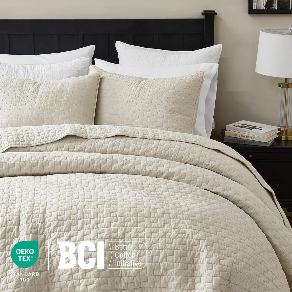 Beige Cotton Quilt Queen Bedding Set