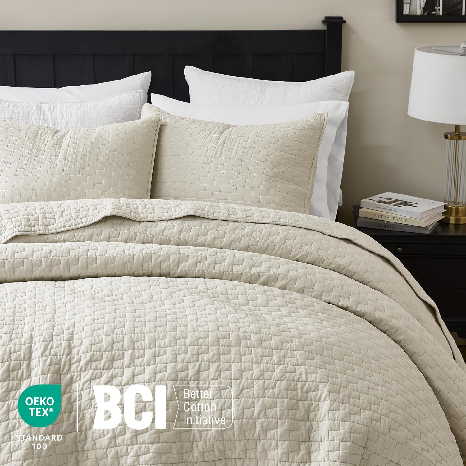 Beige Cotton Quilt Queen Bedding Set