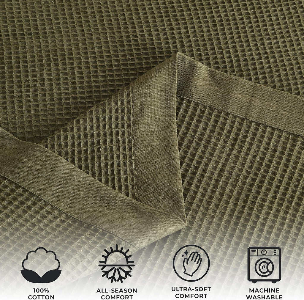 Olive Cotton Waffle King Bed Blanket