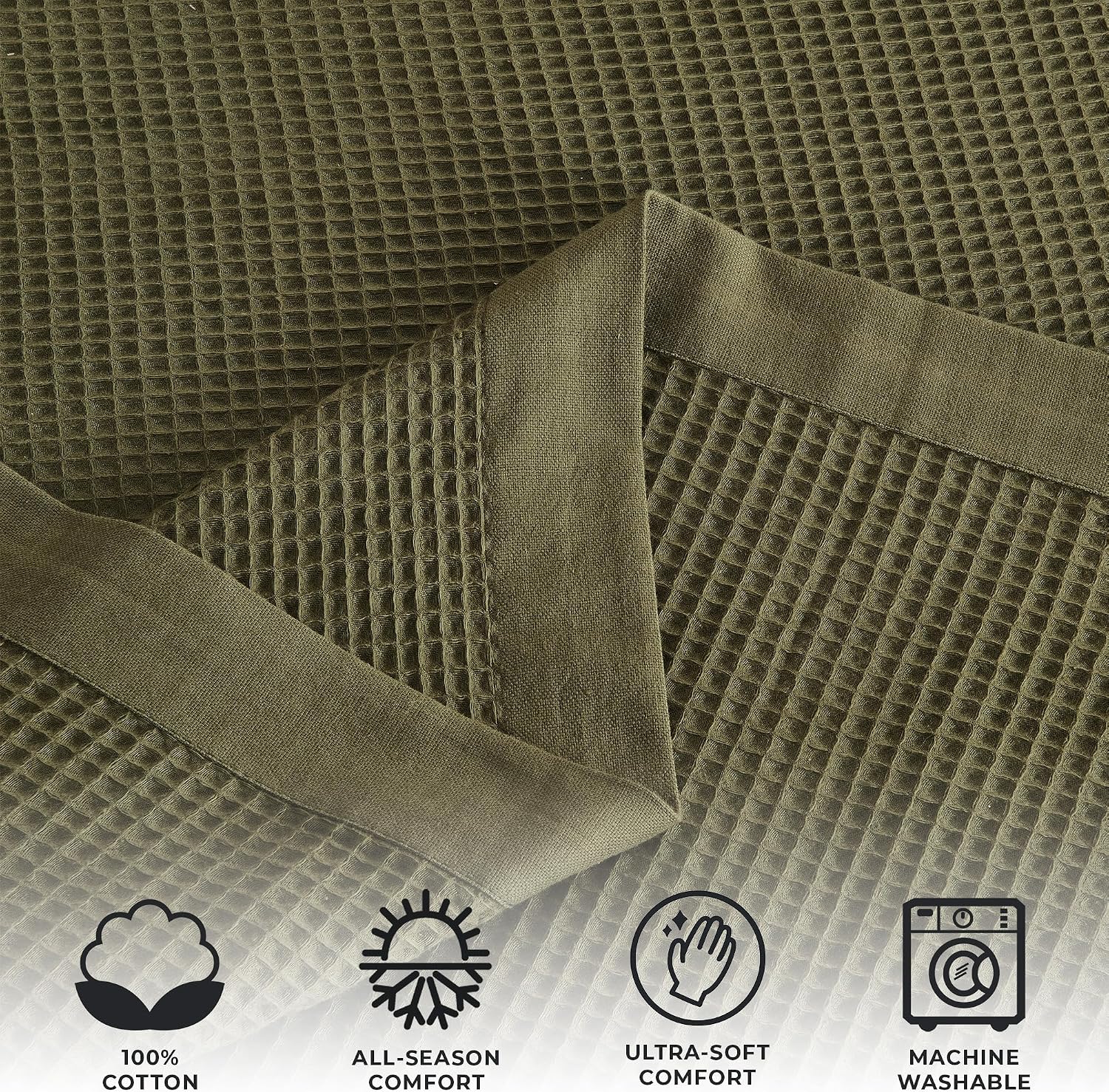 Olive Cotton Waffle King Bed Blanket